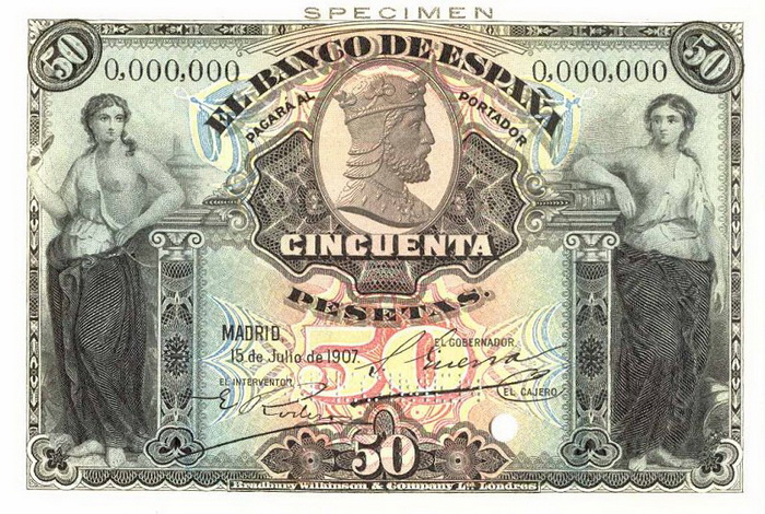 Лицевая сторона банкноты Испании номиналом 50 Песет