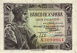 Лицевая сторона банкноты Испании номиналом 1 Песета