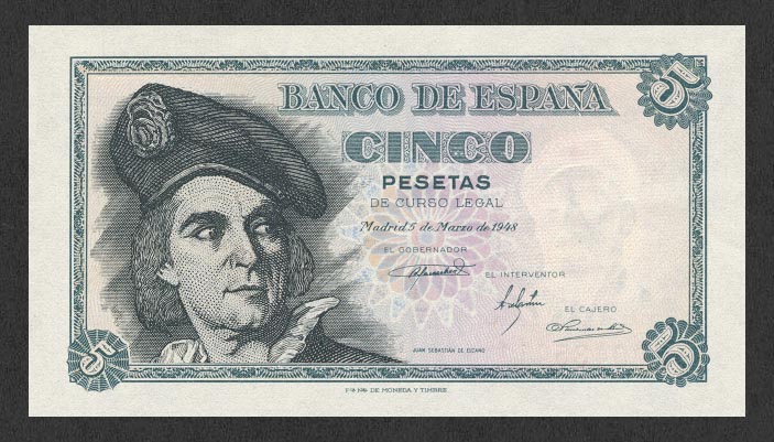 Лицевая сторона банкноты Испании номиналом 5 Песет
