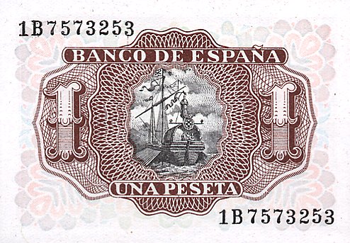 Обратная сторона банкноты Испании номиналом 1 Песета