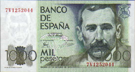 Лицевая сторона банкноты Испании номиналом 1000 Песет
