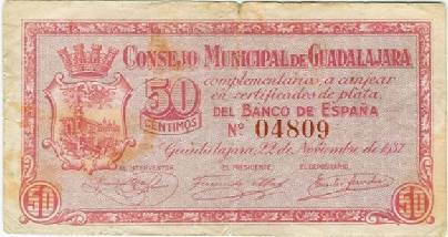 Лицевая сторона банкноты Испании номиналом 50 Сантимов
