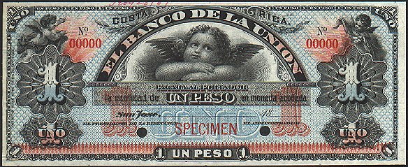 Лицевая сторона банкноты Коста-Рики номиналом 1 Песо
