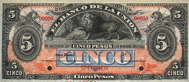 Лицевая сторона банкноты Коста-Рики номиналом 5 Песо
