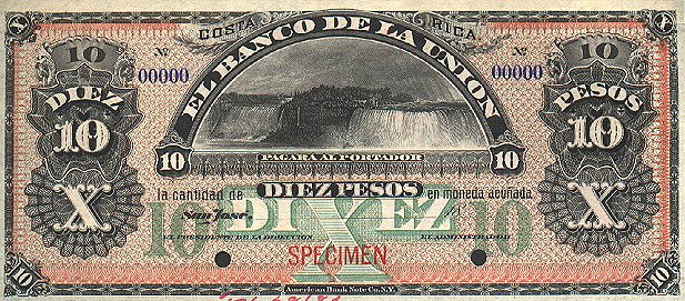 Лицевая сторона банкноты Коста-Рики номиналом 10 Песо