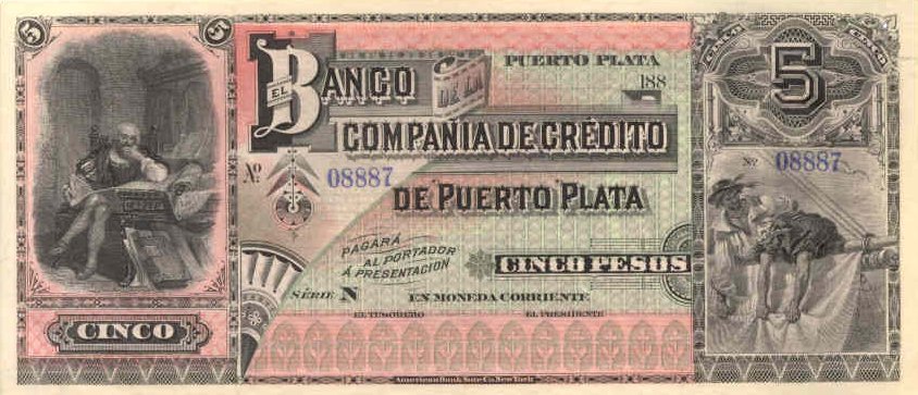 Лицевая сторона банкноты Доминиканской республики номиналом 5 Песо