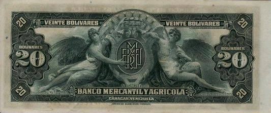Лицевая сторона банкноты Венесуэлы номиналом 20 Боливаров