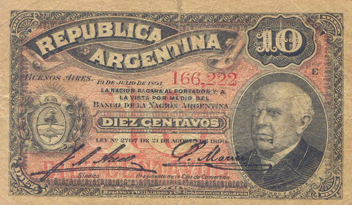 Лицевая сторона банкноты Аргентины номиналом 10 Сентаво