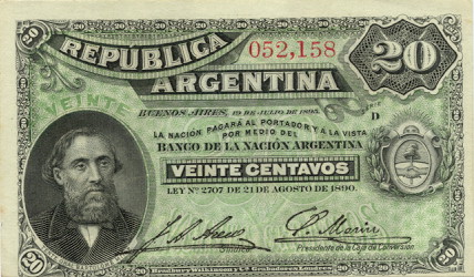 Лицевая сторона банкноты Аргентины номиналом 20 Сентаво