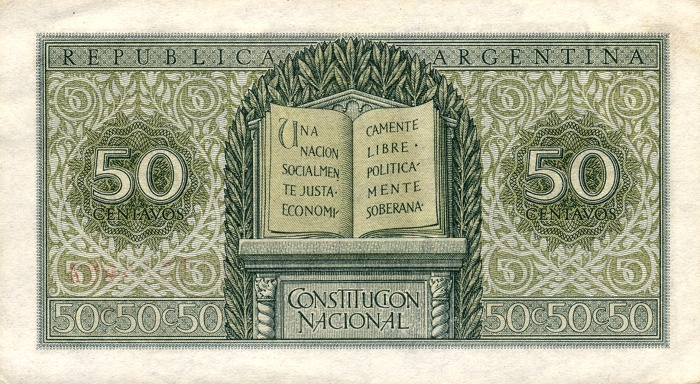 Обратная сторона банкноты Аргентины номиналом 50 Сентаво