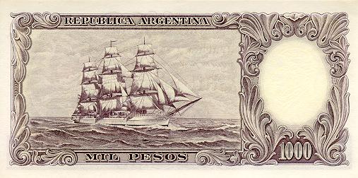 Обратная сторона банкноты Аргентины номиналом 1000 Песо