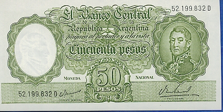 Лицевая сторона банкноты Аргентины номиналом 50 Песо — 5000 Песо