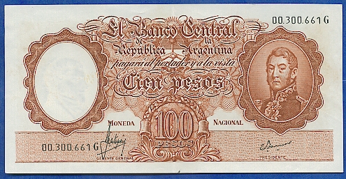 Лицевая сторона банкноты Аргентины номиналом 100 Песо