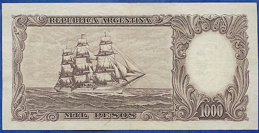 Обратная сторона банкноты Аргентины номиналом 10 Песо — 1000 Песо