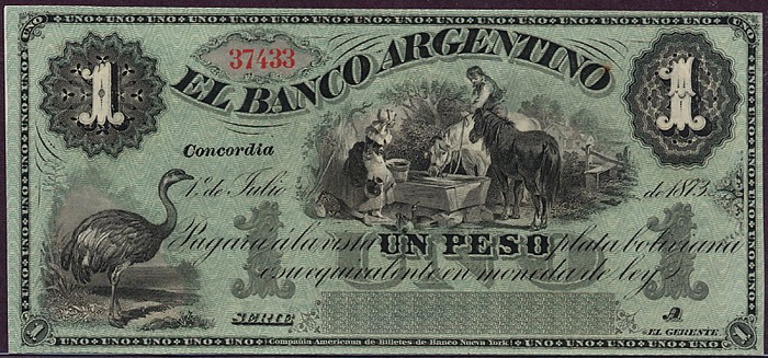 Лицевая сторона банкноты Аргентины номиналом 1 Реал