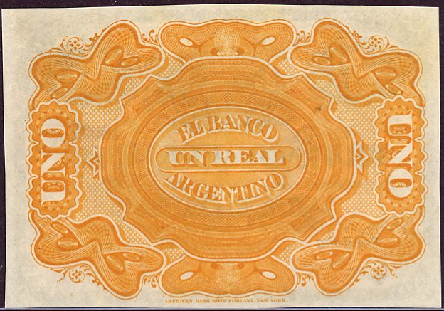 Обратная сторона банкноты Аргентины номиналом 1 Реал