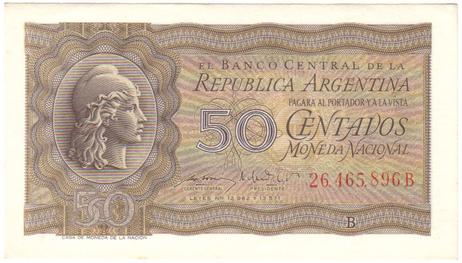 Лицевая сторона банкноты Аргентины номиналом 50 Сентаво