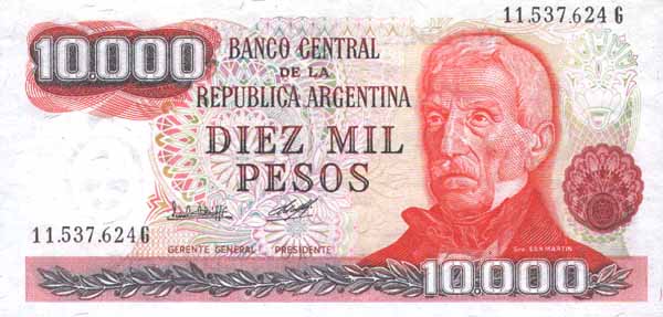 Лицевая сторона банкноты Аргентины номиналом 10000 Песо