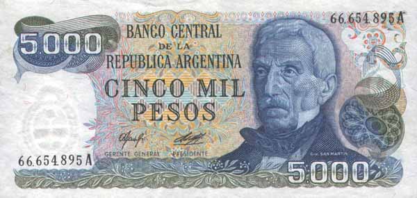Лицевая сторона банкноты Аргентины номиналом 5000 Песо