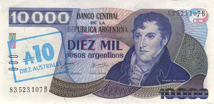 Лицевая сторона банкноты Аргентины номиналом 10000 Песо