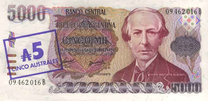 Лицевая сторона банкноты Аргентины номиналом 5000 Песо