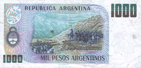Обратная сторона банкноты Аргентины номиналом 1000 Песо