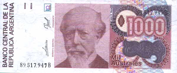 Лицевая сторона банкноты Аргентины номиналом 1000 Песо