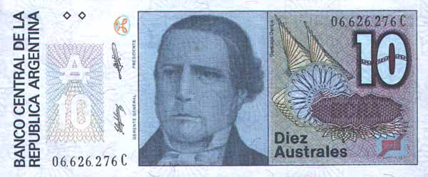 Лицевая сторона банкноты Аргентины номиналом 10 Песо