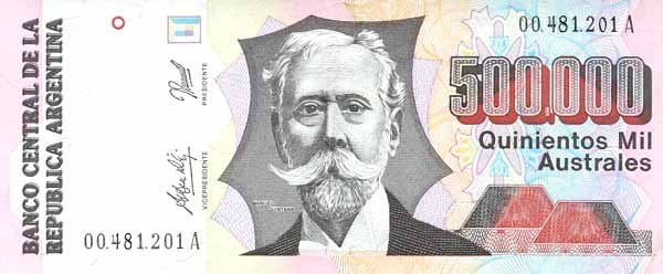 Лицевая сторона банкноты Аргентины номиналом 500000 Песо