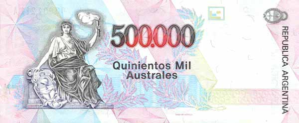 Обратная сторона банкноты Аргентины номиналом 500000 Песо