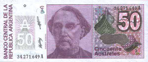 Лицевая сторона банкноты Аргентины номиналом 50 Песо