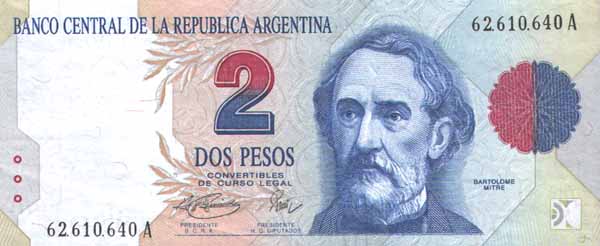 Лицевая сторона банкноты Аргентины номиналом 2 Песо