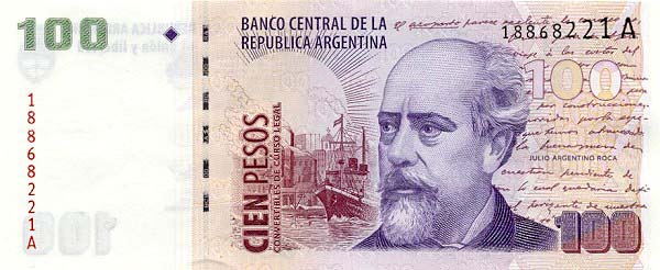 Лицевая сторона банкноты Аргентины номиналом 100 Песо