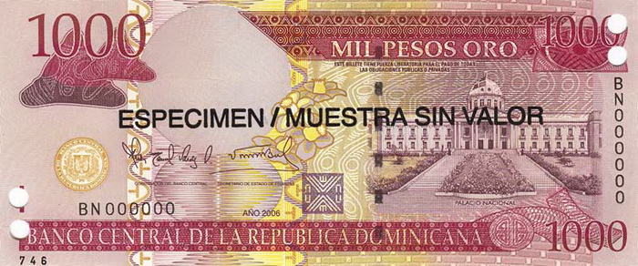 Лицевая сторона банкноты Доминиканской республики номиналом 1000 Песо