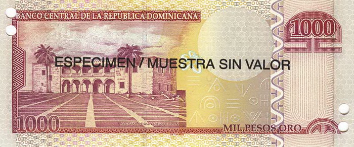 Обратная сторона банкноты Доминиканской республики номиналом 1000 Песо