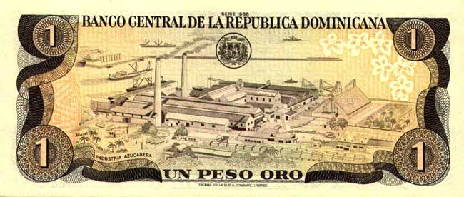 Обратная сторона банкноты Доминиканской республики номиналом 1 Песо