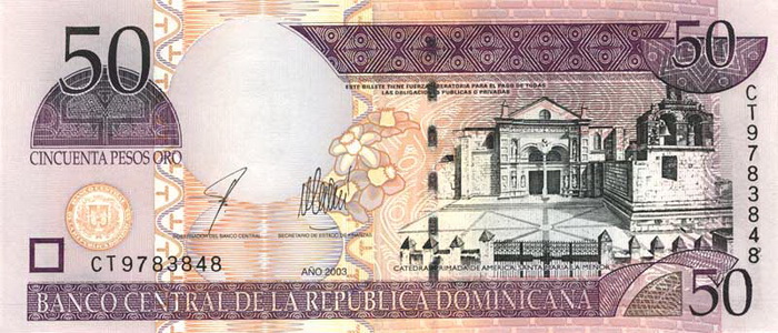 Лицевая сторона банкноты Доминиканской республики номиналом 50 Песо