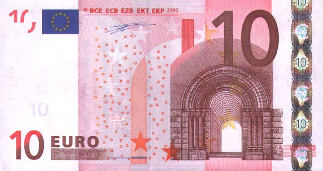 Лицевая сторона банкноты Испании номиналом 10 Евро