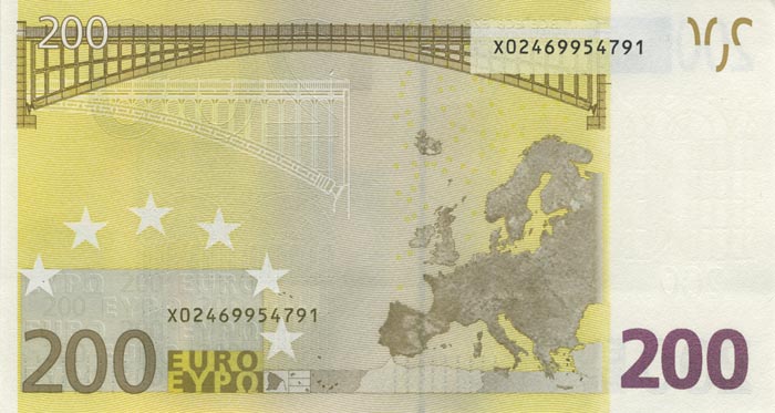 Обратная сторона банкноты Испании номиналом 200 Евро