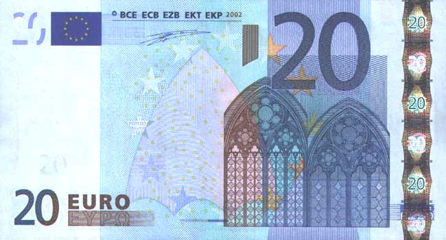 Лицевая сторона банкноты Испании номиналом 20 Евро