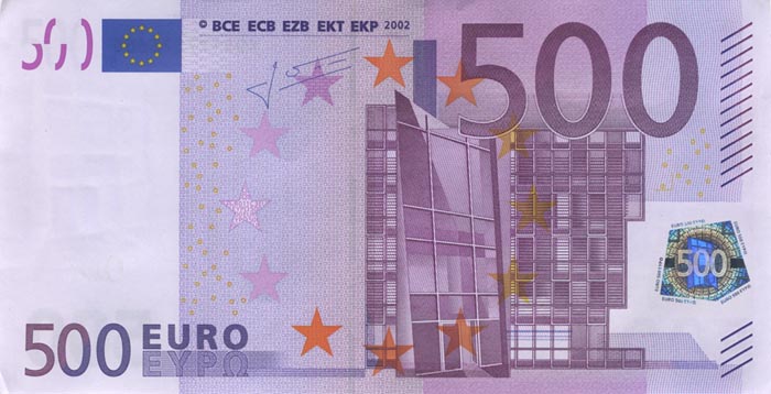 Лицевая сторона банкноты Испании номиналом 500 Евро