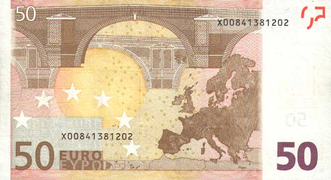Обратная сторона банкноты Испании номиналом 50 Евро