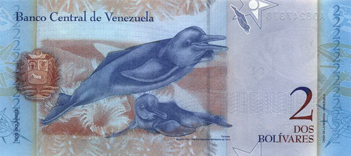 Обратная сторона банкноты Венесуэлы номиналом 2 Боливара