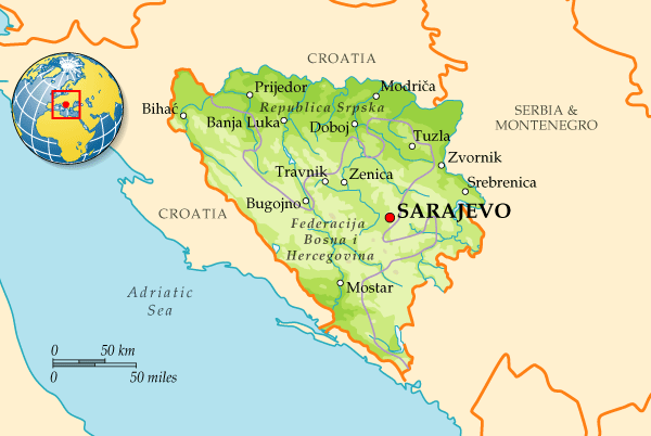 Подробная карта Боснии и Герцеговины