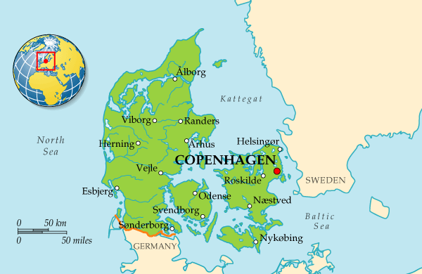 Подробная карта Дании