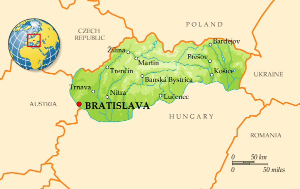 Подробная карта Словакии