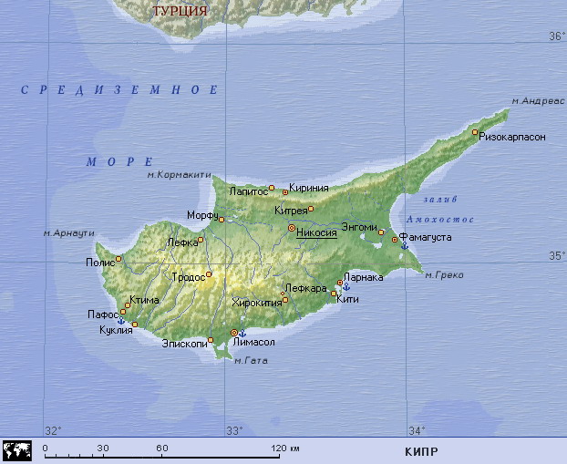 Подробная карта Кипра