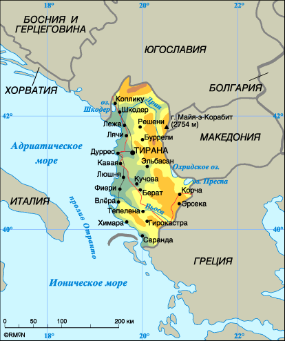 Подробная карта Албании