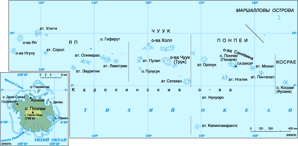Подробная карта Микронезии