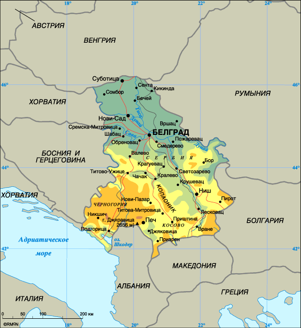 Подробная карта Югославии